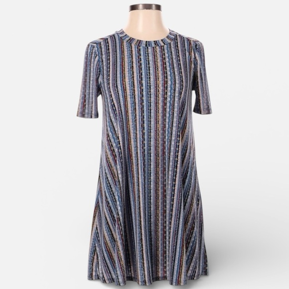 BCBGeneration Striped Swing Dress Size XS Blue Knit Short Sleeve Casual - Picture 2 of 6